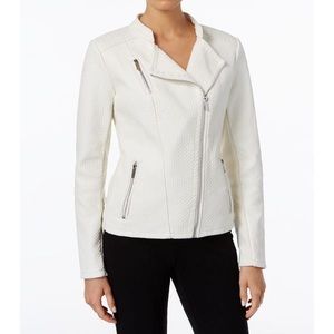 Calvin Klein White Faux Leather Moto Jacket